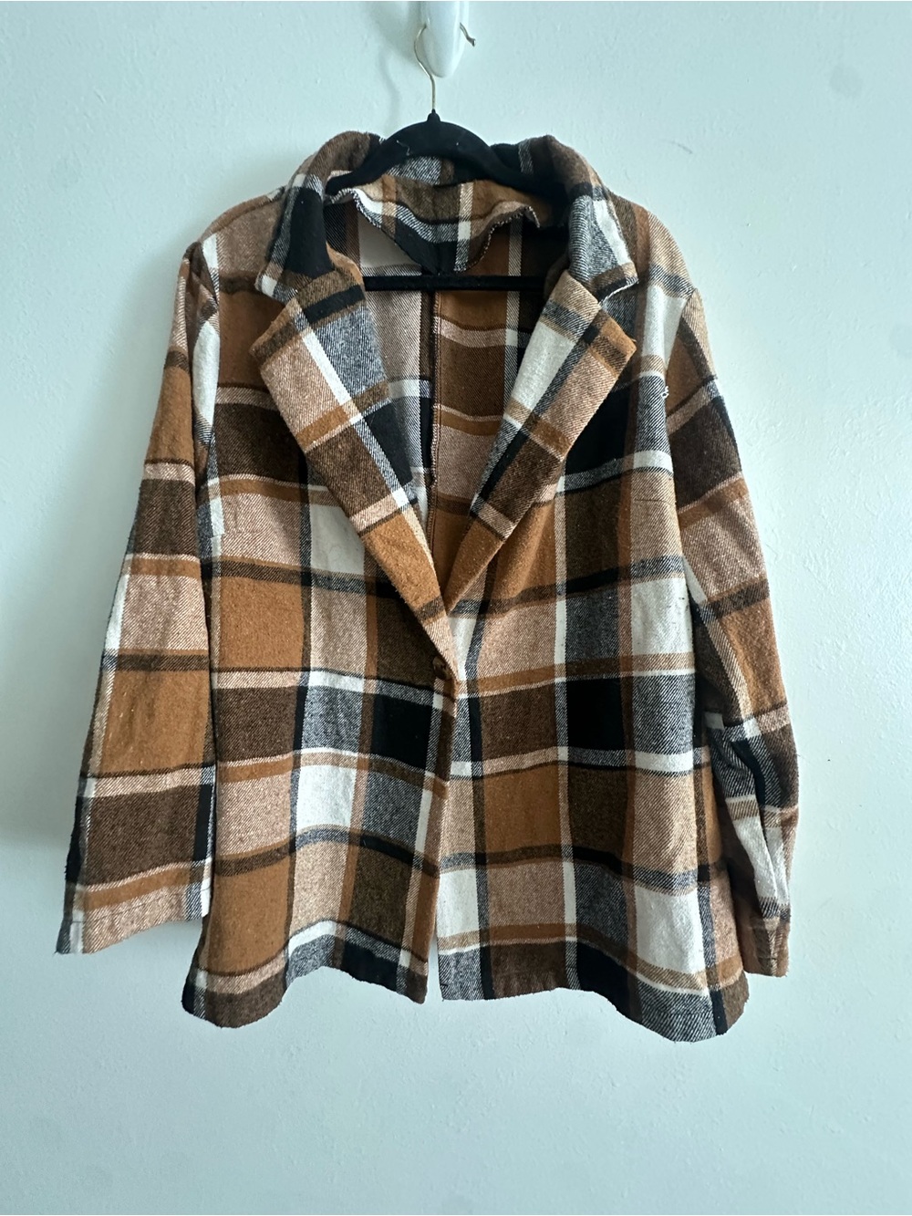 Brown|Black|White Plaid Single-Button Blazer Jacket